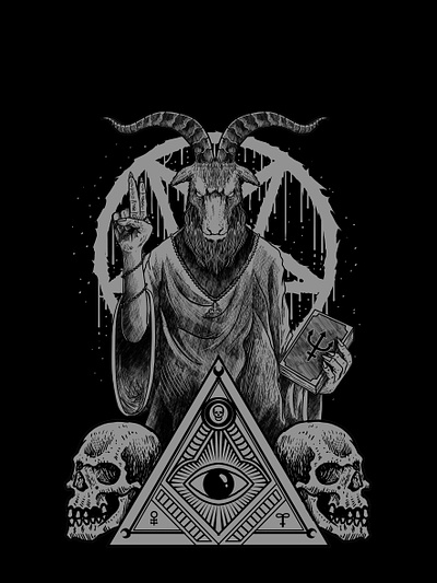 Baphomet apparel baphomet crosshatch horror illuminati illustration skulls