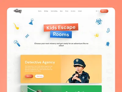 Cluville - Kids Escape Room colorful design escape escaperoom experience fun funweb kids orange playful responsive room soft ui uidesign ux webdesign webdesigner website