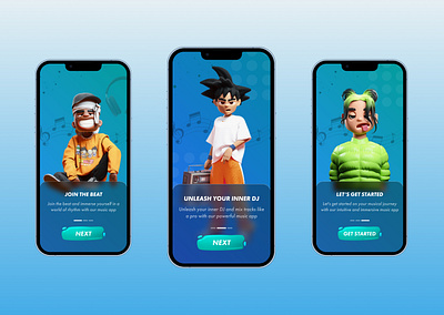 Music App - Onboarding Screens 3d animation illustration motion graphics ui ux