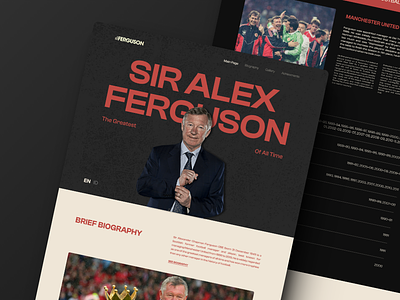 Biography Sir Alex Ferguson biography branding design football graphic design illustration landing page manchester united mockup portofolio typography ui ux website