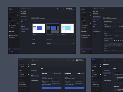 Dash - Task Management System [Dark Mode] admindashboard card desktop mobile notification permission plan profile setting setting dashboard table task task management theme ui ux webdesign