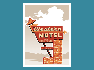 Western Motel, one of a series of prints design illustration poster print retro vector vintage