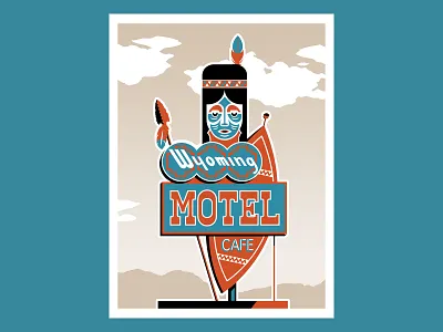 Wyoming Motel, one of a series of prints design illustration poster print retro vector vintage