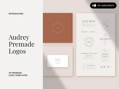 Audrey Premade Logos aesthetic ai branding design download elegant eps graphics identity logo maker pixelbuddha presentation psd soft template