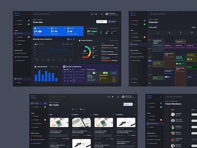 Dash - Task Management System activity calender card group chat message mobile overview profile project setting table task team ui web web design