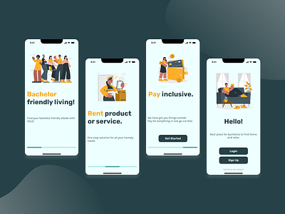 Rental App Onboarding Screens app color palette illustration onboarding rental typography ui ux