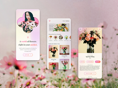 Floral Arrangement Mobile App app floral flower mobile pink plant ui ux yellow