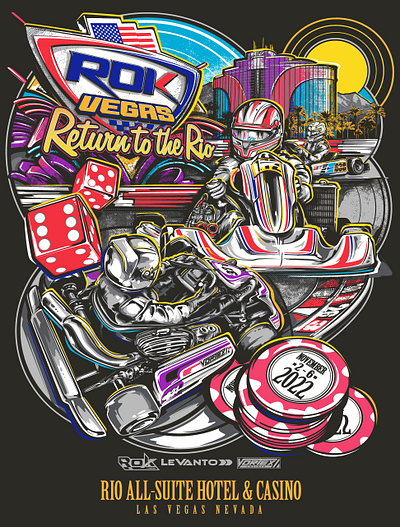 ROK Vegas Karting Tee automotive branding design graphic design illustration motorsport racing rendering vector