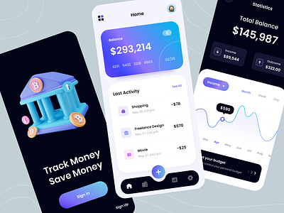 Banking App design ⚡ app balance bank app bank design bank ios banking app banking system bitcoin budget card app e wallet e wallet app eth income money money app statistic ui ux wallet app