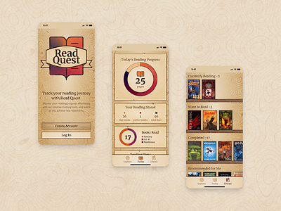 Book Reading Tracker Mobile App app book brown gradient mobile read texture tracker ui ux