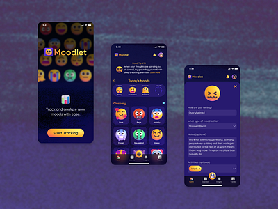 Mood Tracker Mobile App app blue emoji mobile mood tracker ui ux