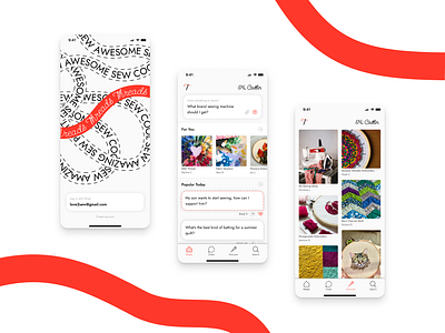 Sewing Social Media Mobile App app dashed embroidery media mobile red sewing social ui ux white