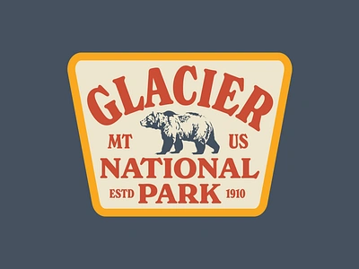 Glacier NP badge bear logo design glacier national park illustration logo national park badge outdoors patch retro vintage wilderness