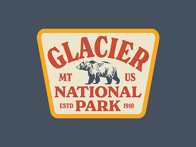 Glacier NP badge bear logo design glacier national park illustration logo national park badge outdoors patch retro vintage wilderness