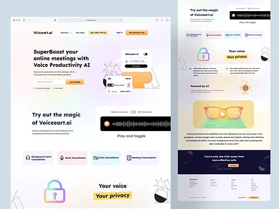 Voice Productivity AI Landing Page ai ai landing page aiplatform aipoweredvoice aitechnology aivoice aiweb design enhancedvoicequality landing page productivity saas seamlessvoiceintegration ui ux design voice voice website voiceenhancement voiceproductivity web ui webui