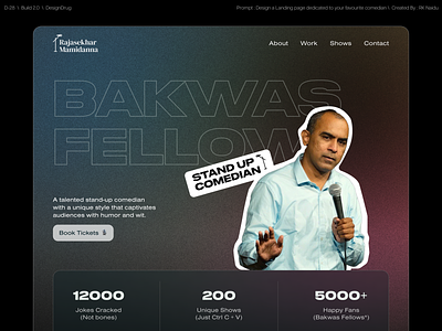 Stand up comedian - Landing Page Concept (Rajasekhar Mamidanna) comedian design hero landing page layout marketing open mic stand up ui ui design ux