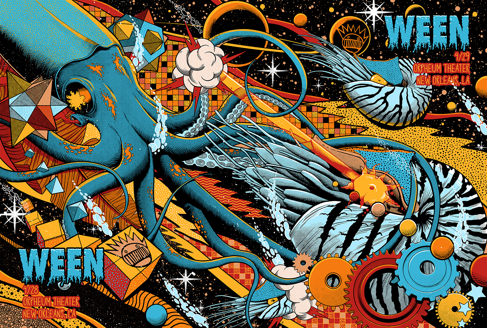 Ween cosmic cosmos design graphic design illustration music nautilus planets poster show space squid war ween