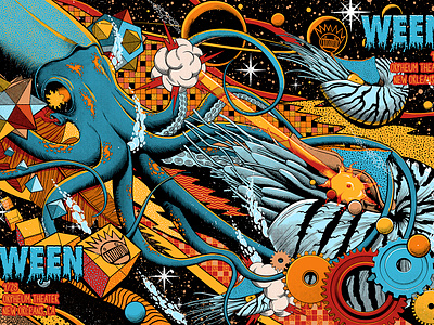 Ween cosmic cosmos design graphic design illustration music nautilus planets poster show space squid war ween