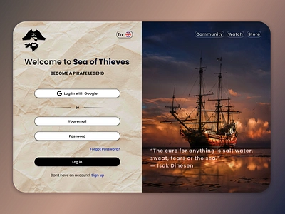 Sea of Thieves - Website Log-in Page app branding dailyui design gaming graphic design illustration landing logo page pirate seaofthieves ui uiux ux vector website