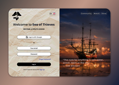 Sea of Thieves - Website Log-in Page app branding dailyui design gaming graphic design illustration landing logo page pirate seaofthieves ui uiux ux vector website