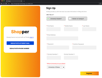 ShopperGh Vendor Sign Up Page africa e commerce ghana registration shopper sign up student web design web site