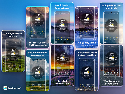 Weather Live app Screenshots for Google Play aso branding graphic design ios retouch