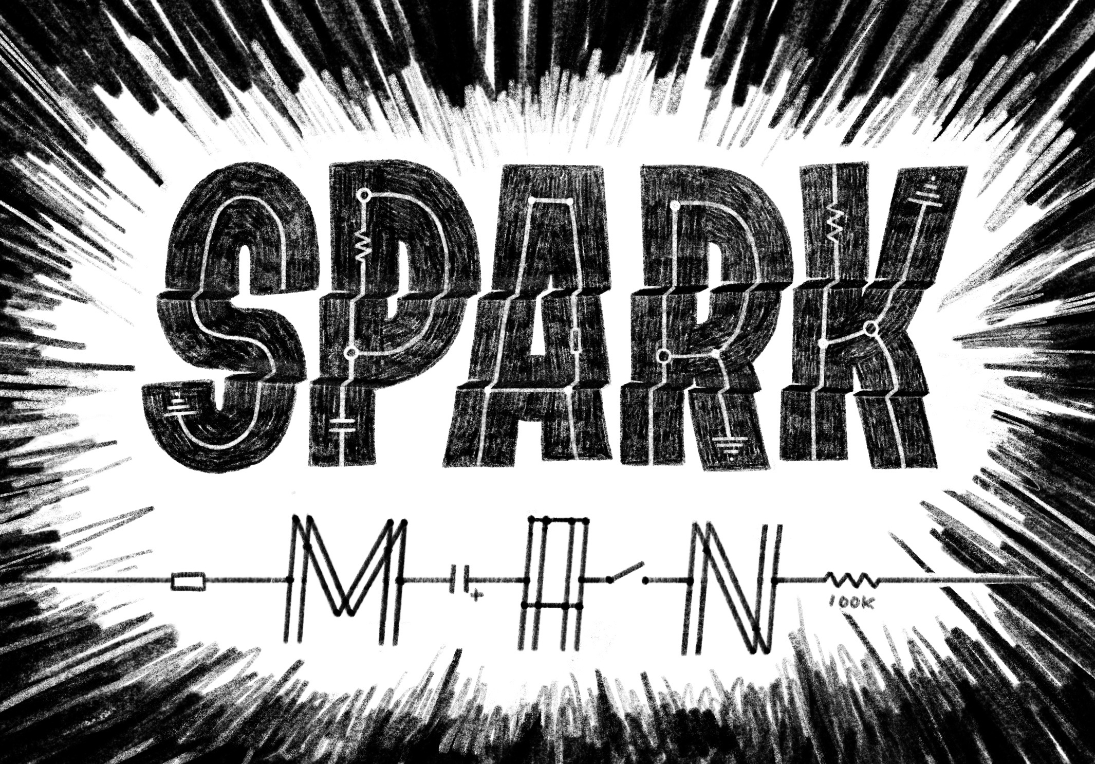SparkMan Character Art handlettering illustration procreate texture vintage