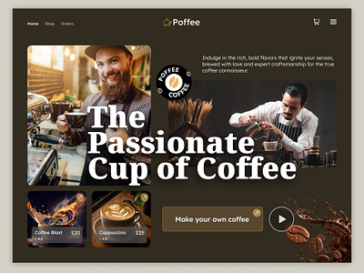 Poffee | Coffee Website design cafe café cappuccino coffee coffee beans coffee blend coffee branding coffee shop coffee website cup expresso landing page latte online store tea ui uiux web design