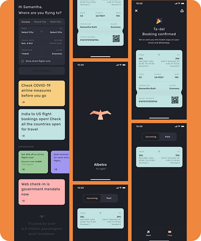 Alberto Flight booking and scheduling app airline dark theme design flight graphic design minimalistic solid ui ux