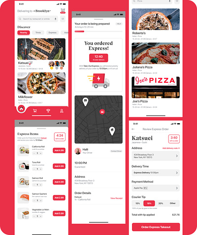 Food Finding and ordering app app design food graphic design minimalistic red ui ux
