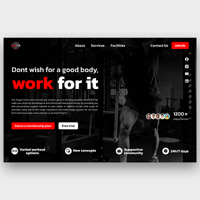 ProGym - Gym website design fitness graphic design landing page ui