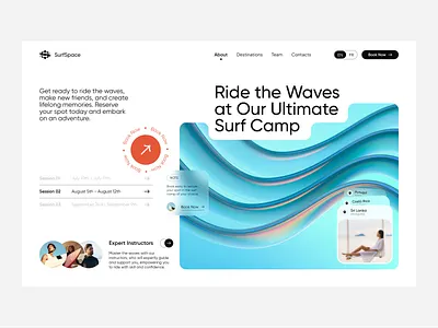 Surfing Platform Landing Page ageny beach camp camping hotel journey landing page ocean pool resort ride sports surfing swimming travel traveling trip ui ux webdesign