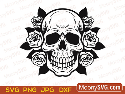 Skull and Roses SVG Cut File for Crafts and DIY Projects tattoo design