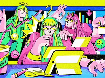 Leaders' decisions bad colorful decision design good graphic design illustration job leader manager managment time