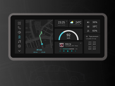 Car Interface #DailyUI #034 app car car dasboard car interface challenge daily dailyui design interface map music player navigation panel smartcar ui ux