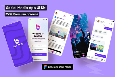 Buzzhub Social Media App UI Kit app chat app design product design social media app social network app ui uiux design