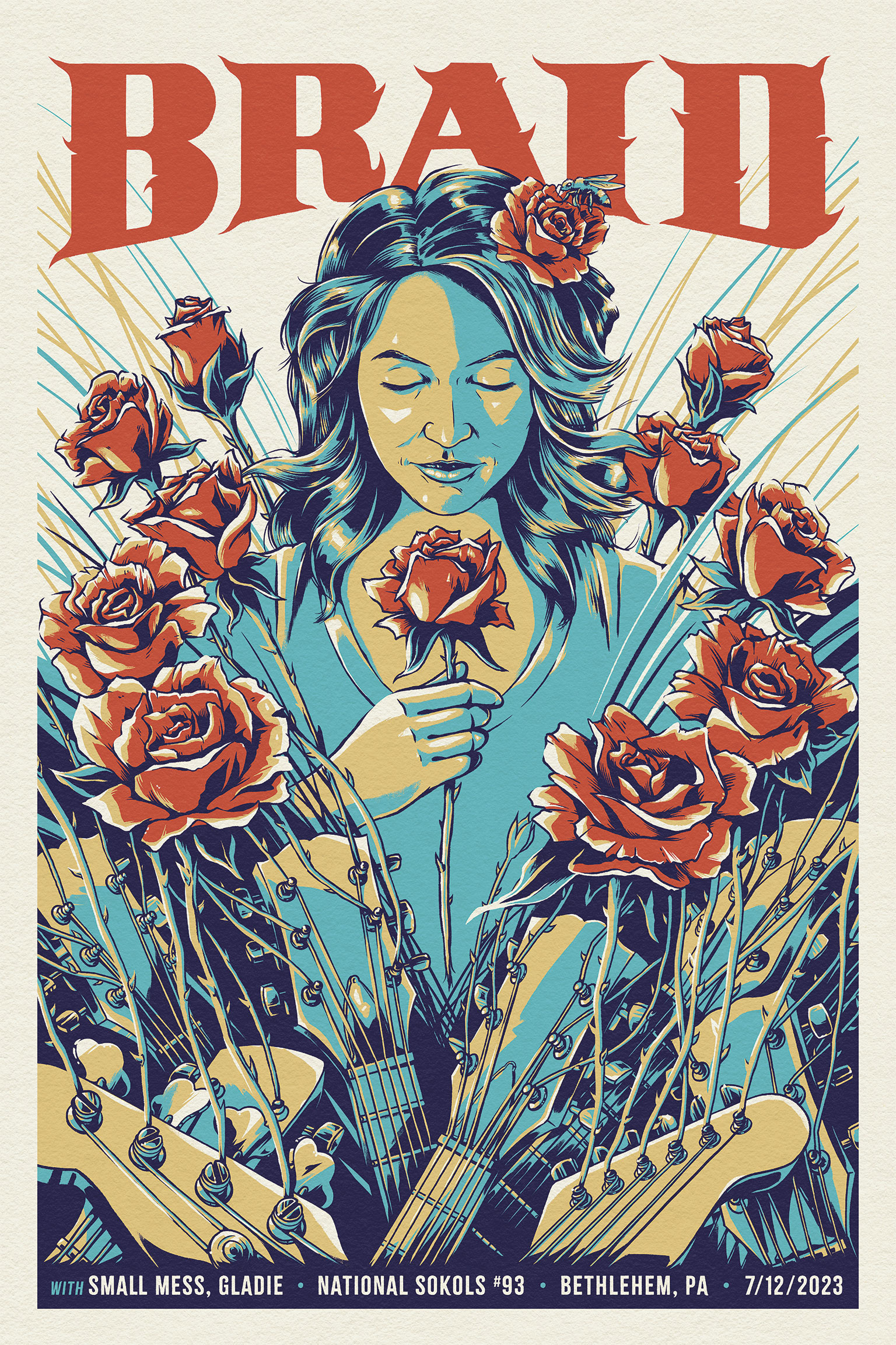 Braid Gig Poster braid concert emo gig poster guitar illustration poster roses screen print type woman