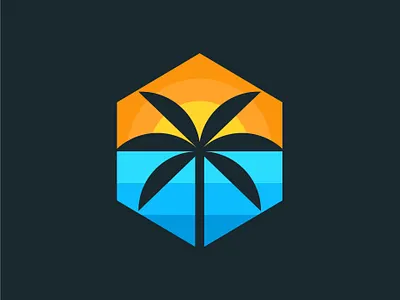 Palm Sunset beach branding design identity illustration island logo minimalist ocean palm sea sun sunset tree vector