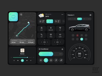 Polestar - Car Assistant Dashboard - Daily UI 034 assistant automotive car car dashboard car interface control dailyui dashboard design dribbble interaction design location map navigation technology ui ux weather websitedesign widgets