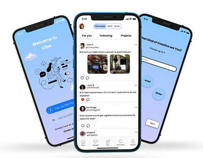 Vibe: A Social Media App to Connect Creatives IRL app design illustration ios typography ui ux