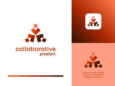 Collaborative Pixelart Logo Concept brand identity brand identity design branding collaboration collaborative logo design geometric logo graphic design logo logo design minimal logo minimalist logo monogram people logo pictorial logo pixel logo pixelart pixels red orange brown color wordmark