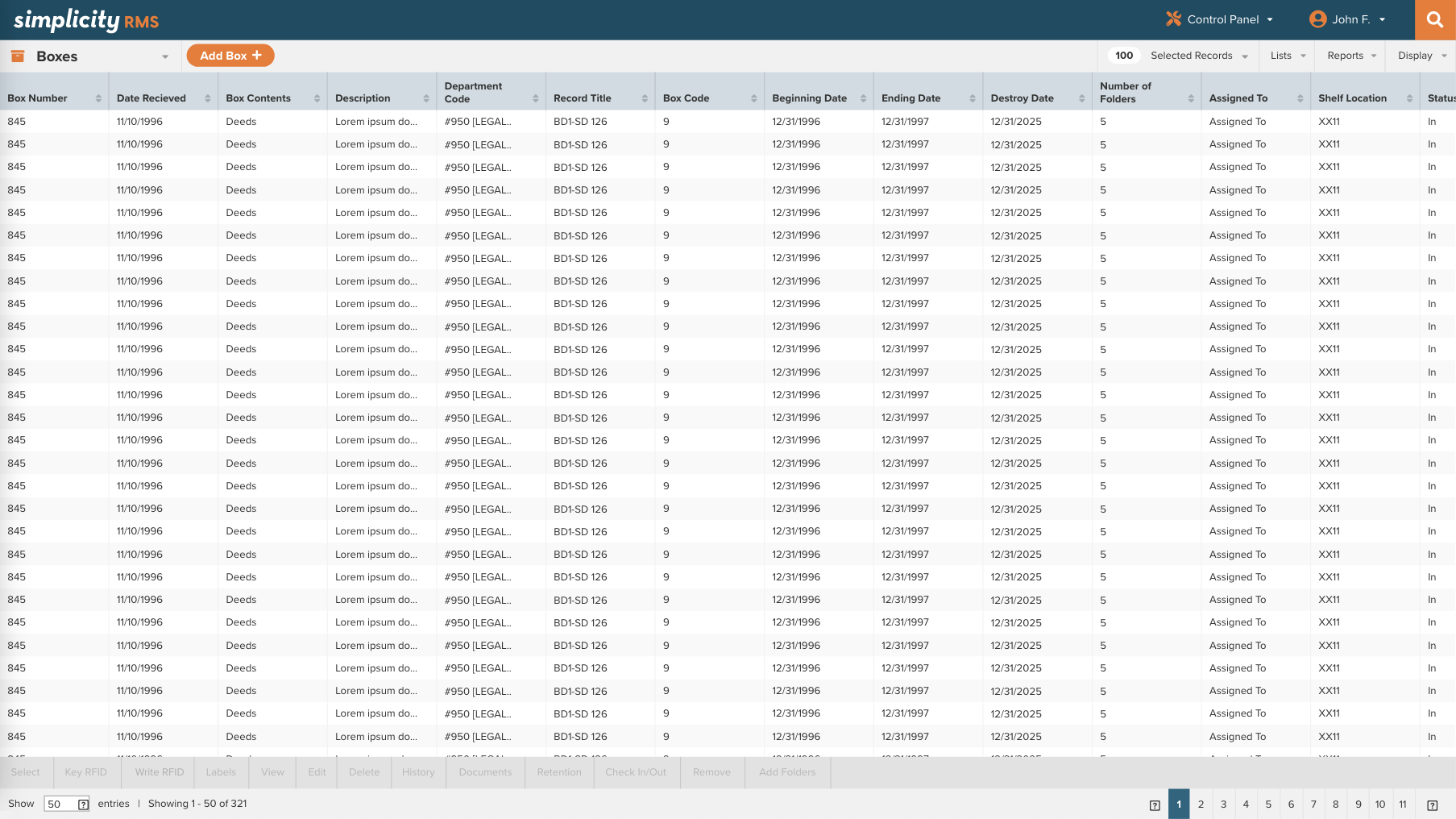 Simplicity RMS Records in Record Type interface product design software ui user experience web based software web design