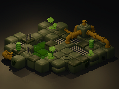 3d Low poly Sewers 3d biome blender blocks design fences flowers game design low poly pipe pipes plants sewers