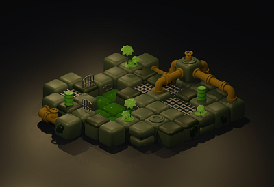 3d Low poly Sewers 3d biome blender blocks design fences flowers game design low poly pipe pipes plants sewers