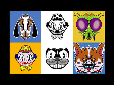 Collabs caras cat character design characters clown design digital illustration diseño diseño de personajes dog faces illustration illustration art illustrator ilustracion ilustracion digital insetc lud0 lud089 personajes