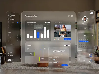 Gym Management Vision Pro Spatial Dashboard dashboard design glass gym minimal spatial sport ui ux visionpro web website workout