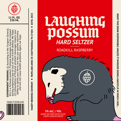 Laughing Possum - Hard Seltzer Label beer can branding can label illustration label design type design