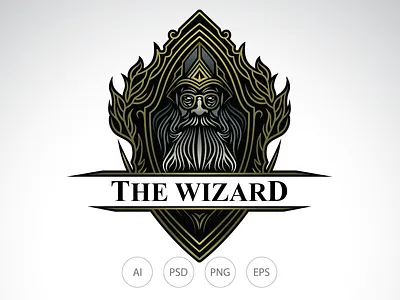 Wizard Emblem Logo arcane logo embelm logo magic logo shield logo wizard logo