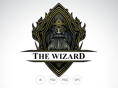 Wizard Emblem Logo arcane logo embelm logo magic logo shield logo wizard logo