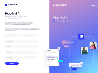 FreeSCRIPT Register Page account ai clean create account form landing page log in login new account product register sigin sign up form signup step ui ux web app website